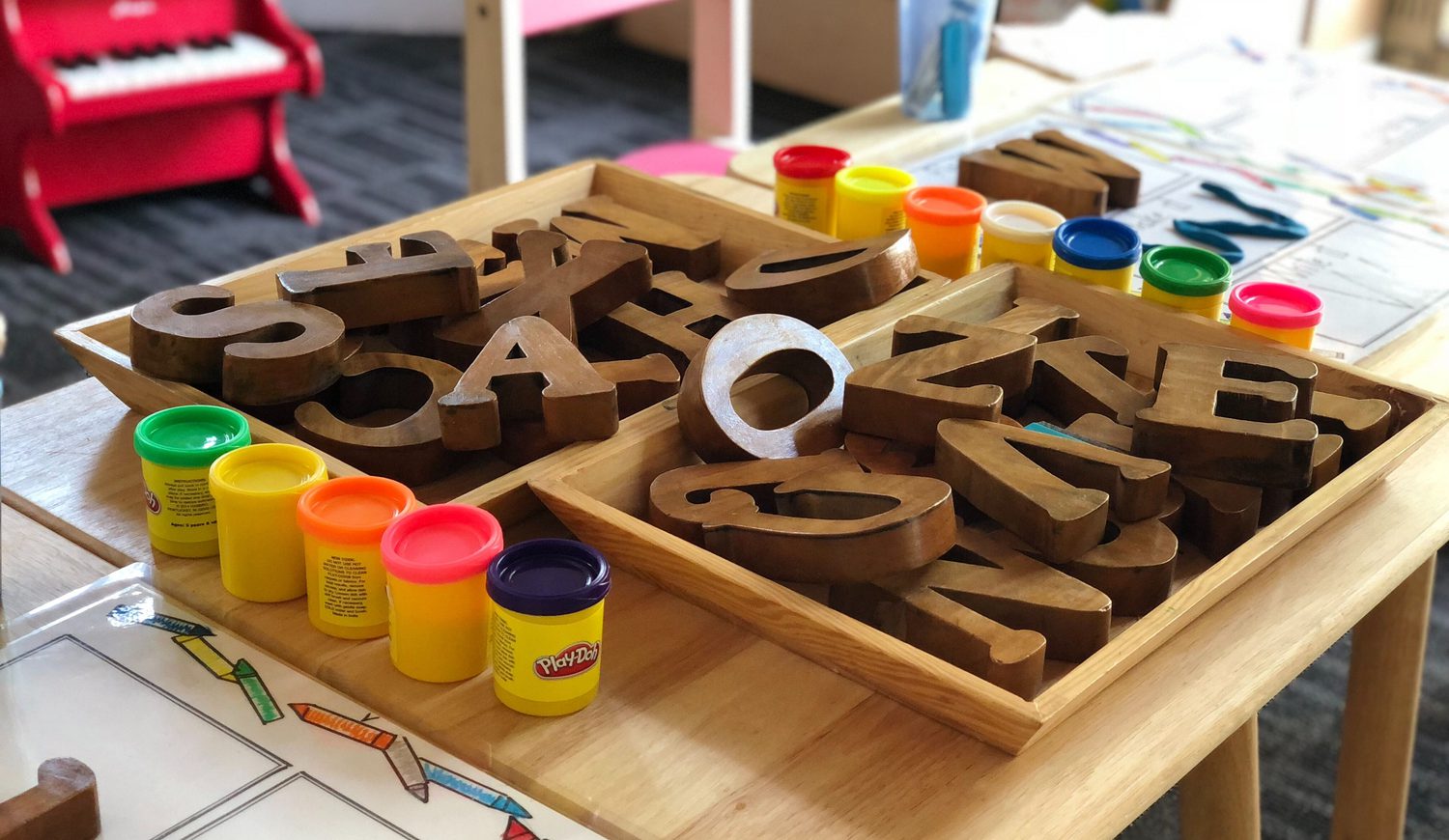 Table with wooden letters