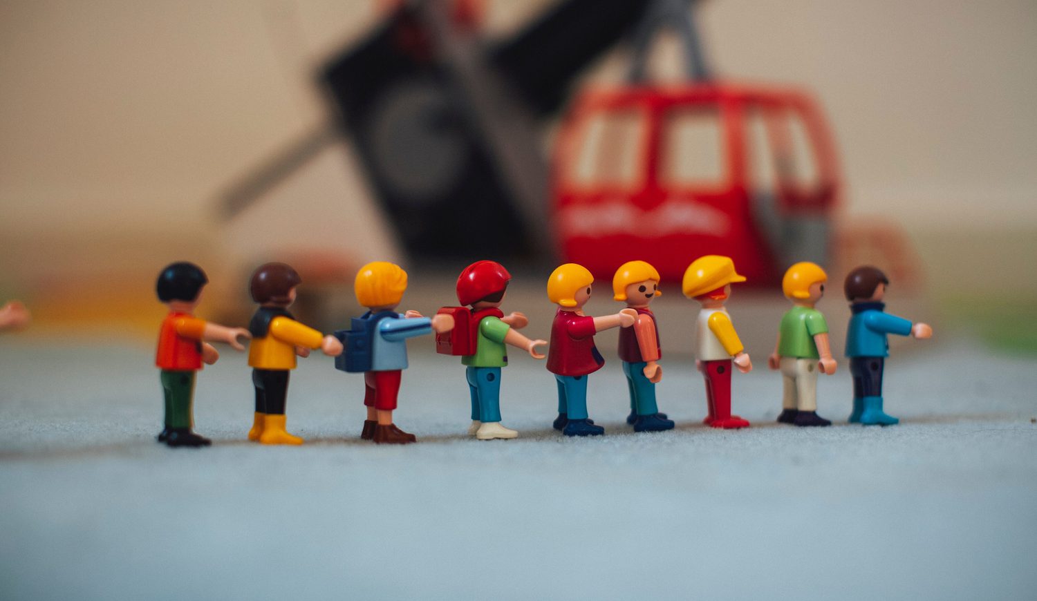 Playmobil toys in a row